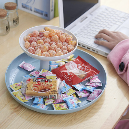 水果盘塑料双层瓜子盘创意茶几干果盘糖果盘浴室家用懒人床上果盘