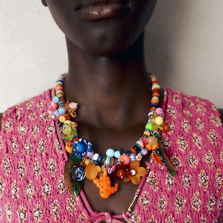 欧美气质小众多巴胺糖果色树脂花朵树叶项链 甜美设计感颈链