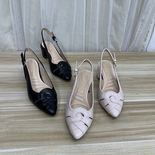 气质百搭畅销鞋 外贸原单女鞋 包头凉鞋 尖头粗跟纯色镂空单鞋 新款