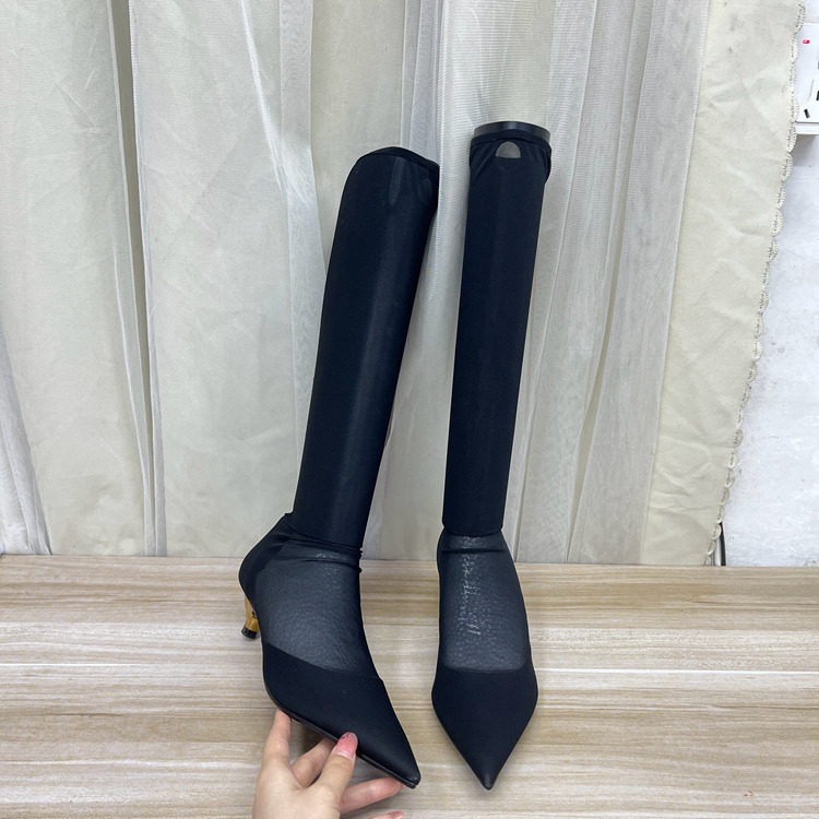 外贸原单女靴新款时尚气质尖头纯色低跟细跟百搭套筒时装长筒网靴,女鞋,时装靴,淘宝优惠券,粉丝福利购,淘宝优惠卷