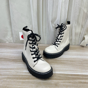 马丁靴休闲百搭 新款 Lady Shoes外贸原单圆头厚底系带短靴简约时尚