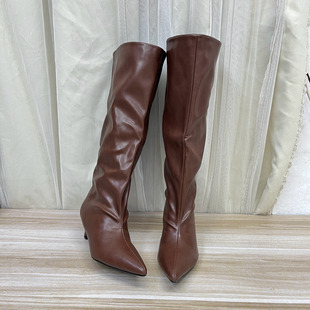 尖头纯色细跟套筒西部时装 时尚 长靴 Shoes外贸原单女靴新款 Lady