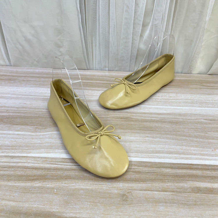 Lady Shoes外贸原单女鞋真皮微瑕新款圆头纯色蝴蝶结平底时装单鞋