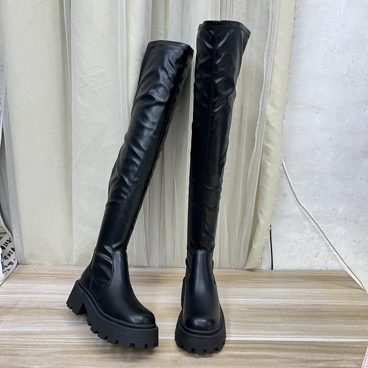 Lady Shoes外贸原单女靴时尚圆头纯色粗跟防水台套筒长靴过膝靴,女鞋,时装靴,淘宝优惠券,粉丝福利购,淘宝优惠卷