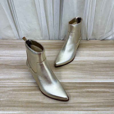 尖头粗高跟后拉链显瘦短靴瘦瘦靴