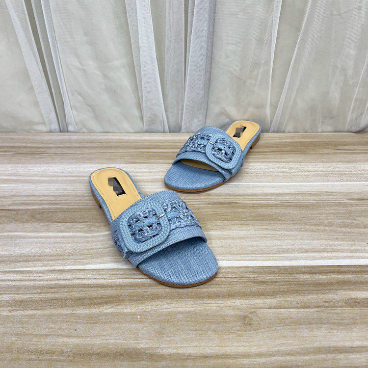 方头编织面平底皮带扣凉鞋拖鞋