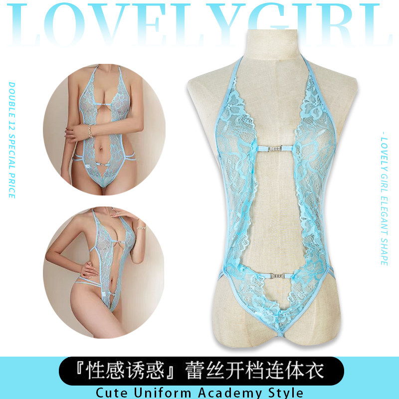 蕾丝性感内衣透明连体睡衣制服聚拢文胸纯欲套装免脱款