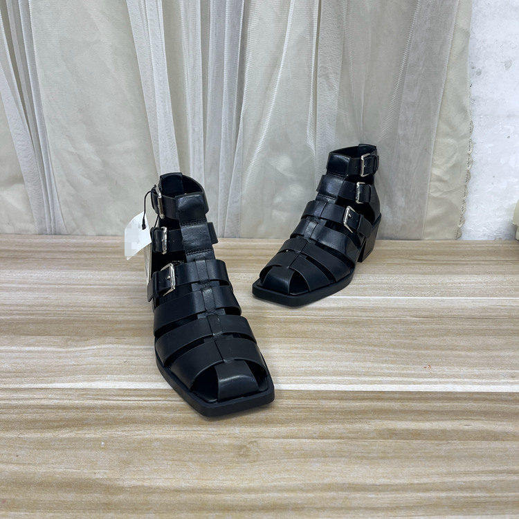 外贸原单女鞋真皮方头粗跟镂空复古纯色罗马鞋时尚百搭舒适凉鞋,女鞋,罗马凉鞋,淘宝优惠券,粉丝福利购,淘宝优惠卷