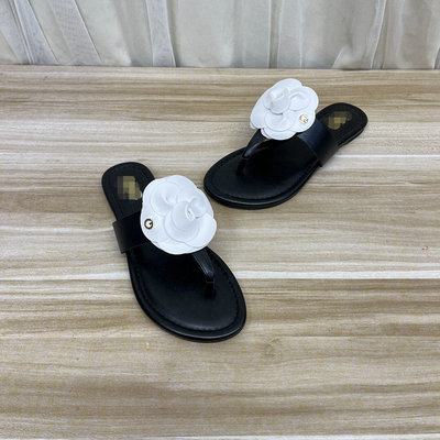 时尚圆头花卉夹趾平底拖鞋凉鞋