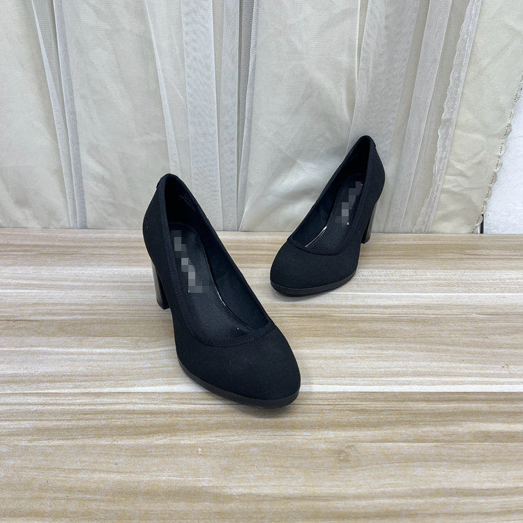外贸原单粗高跟单鞋纯色新款简约时尚舒适圆头浅口百搭职业高跟鞋