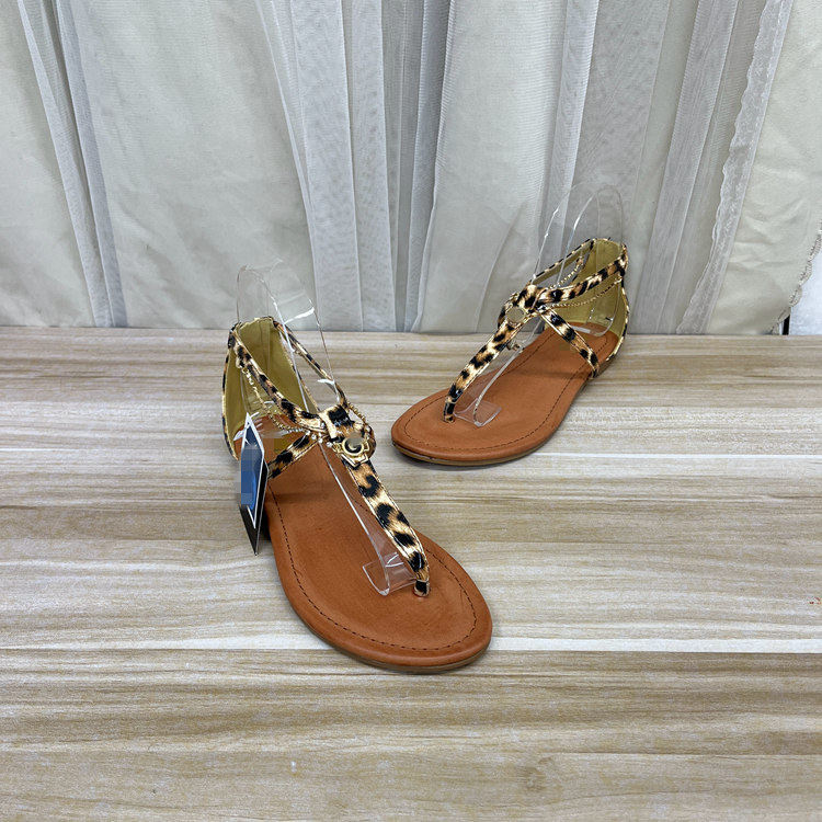 外贸原单女鞋新款圆头夹趾平底链条带钻时尚百搭包跟日常舒适凉鞋