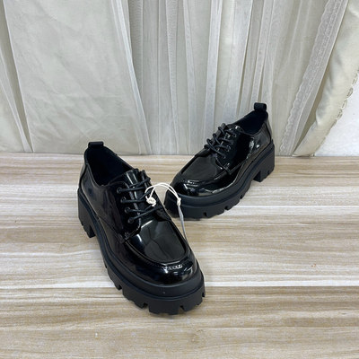 圆头纯色厚底一脚蹬单鞋小皮鞋