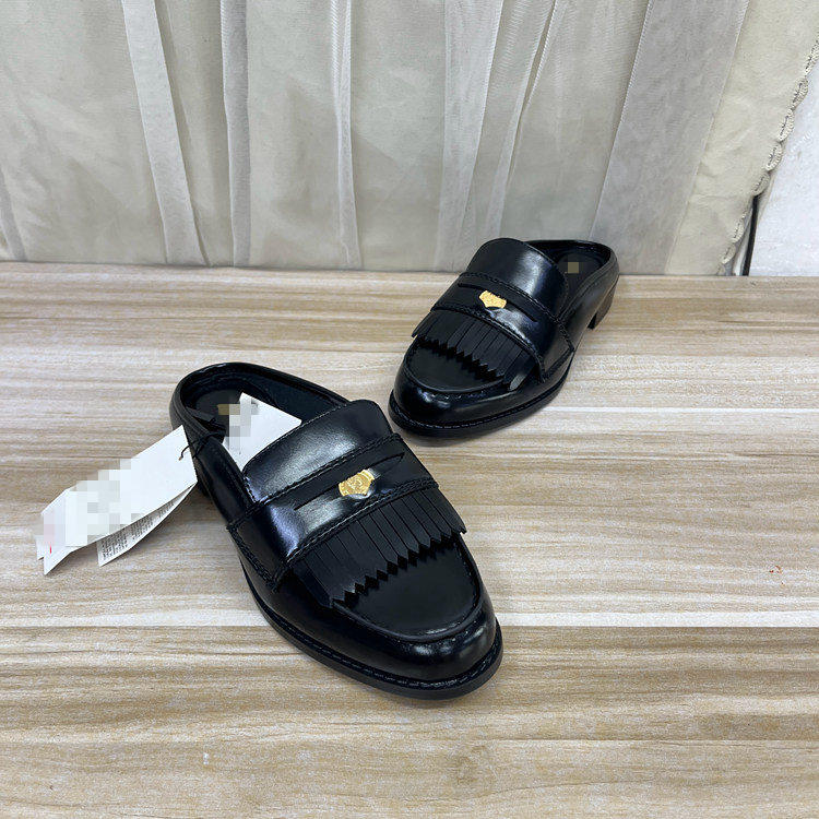圆头平底流苏硬币半拖包头拖鞋
