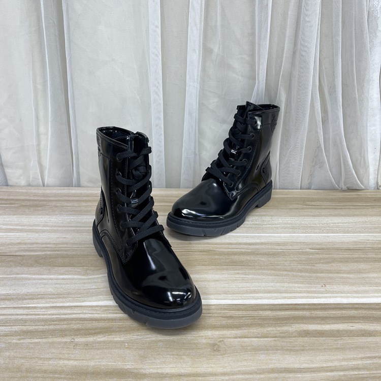 外贸原单圆头平底舒适百搭系带拉链瘦瘦靴内里保暖加毛短靴