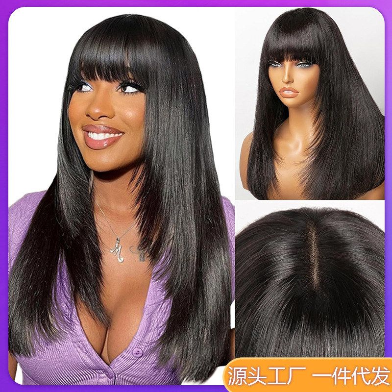 Bang Wigs Human Hair Straight Layered 2x4 Lace真人假发发滑