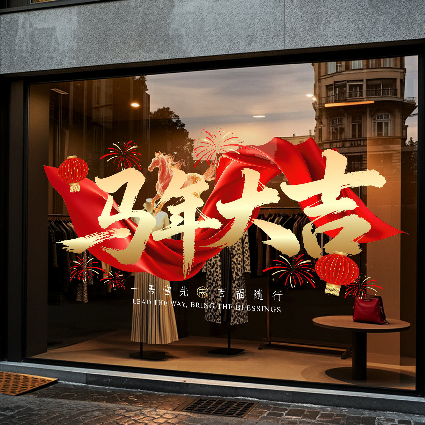 2026新年玻璃贴纸马年大吉门贴新年静电贴窗花贴纸橱窗贴纸装饰贴,家居饰品,门贴,淘宝优惠券,粉丝福利购,淘宝优惠卷