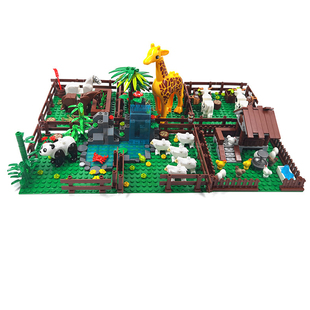 小颗粒农牧场积木场景绵羊马场鸡窝熊猫牛棚羊圈庄园动物拼装玩具