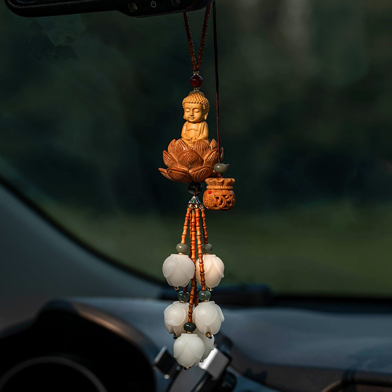 桃木汽车挂件车内吊饰平安观音佛车载挂饰品男女节节高后视镜吊坠