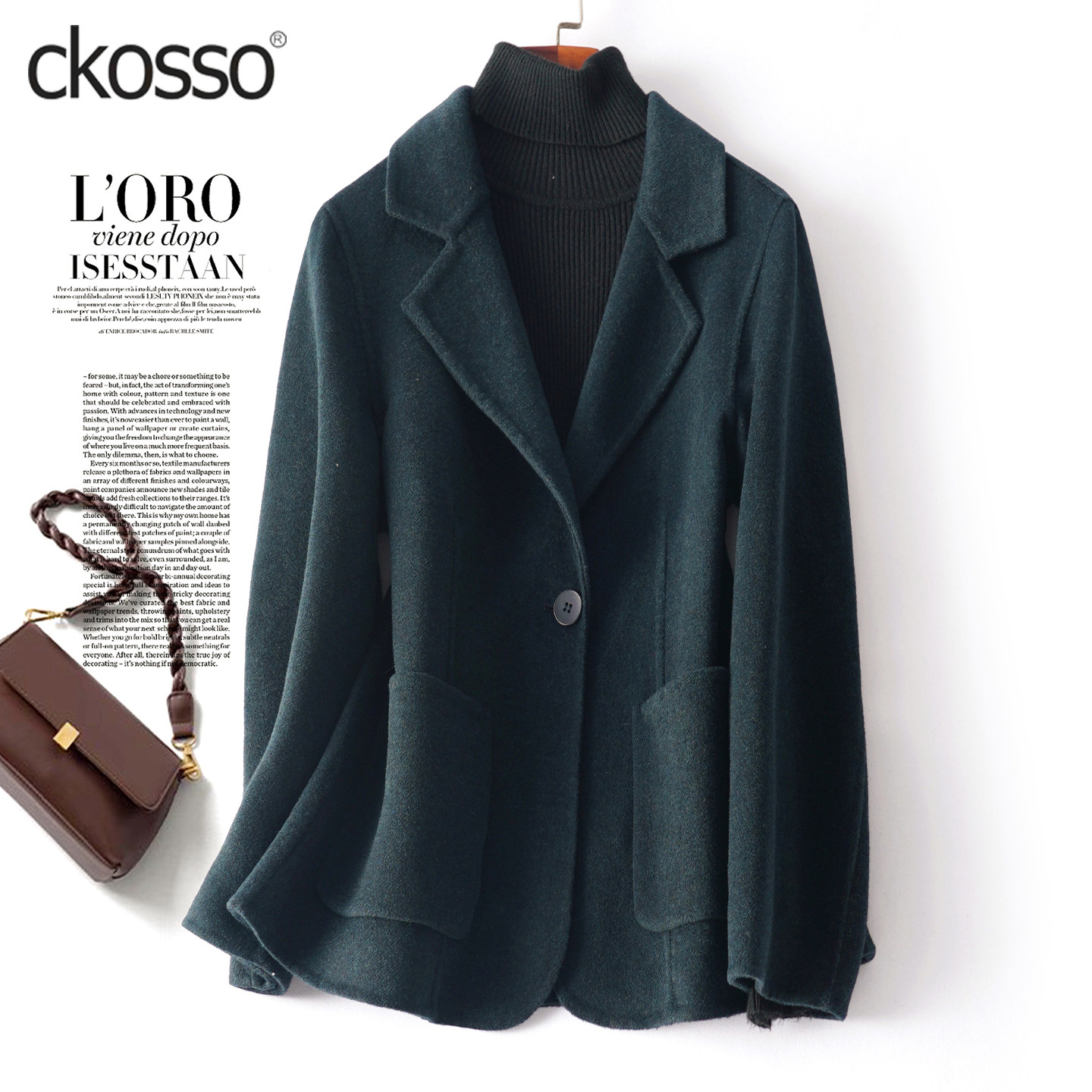 羊毛呢西装外套女短款西服领修身气质小个子大码2026春双面绒大衣