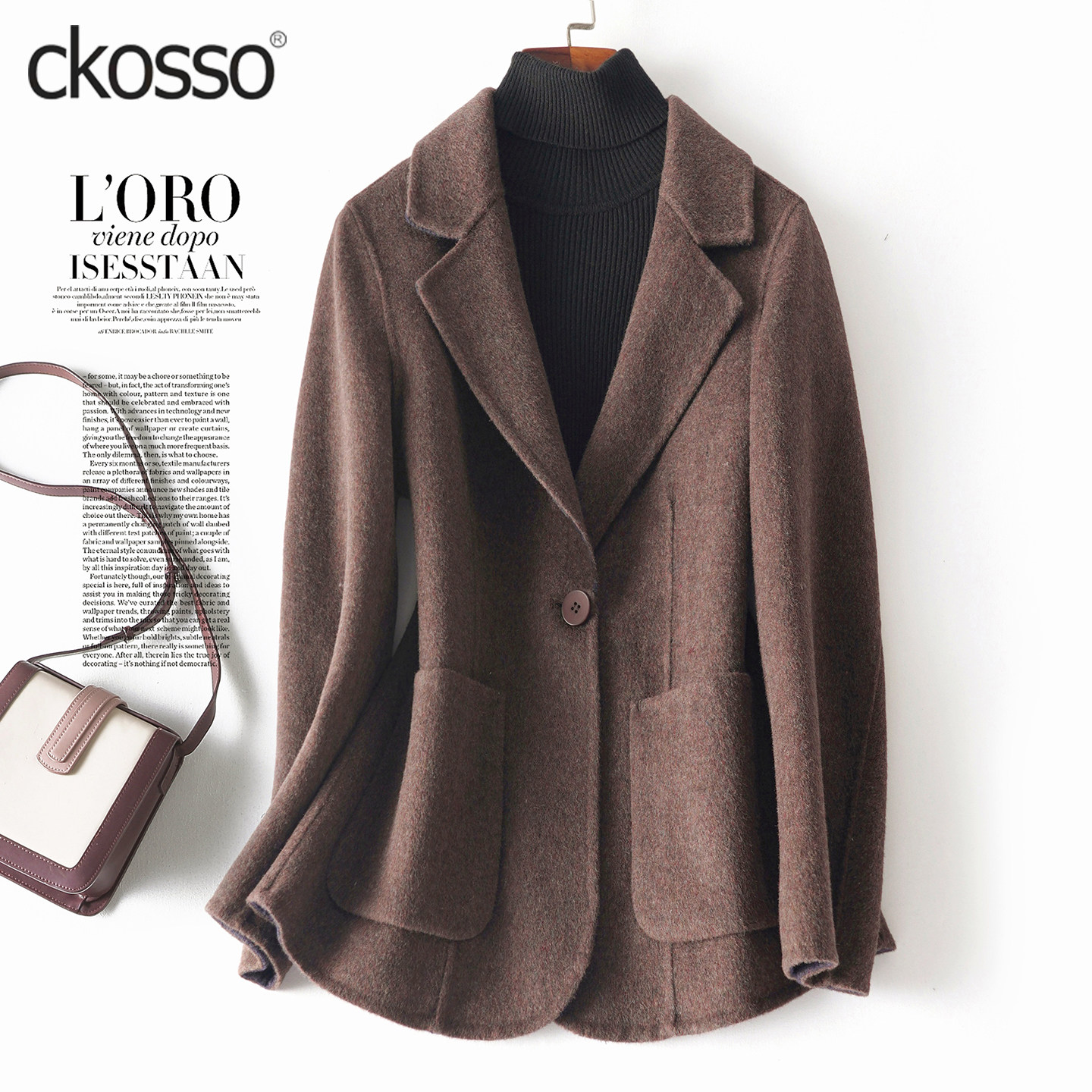 全羊毛呢大衣女短款西装领修身气质小个子大码2026新款外套双面绒