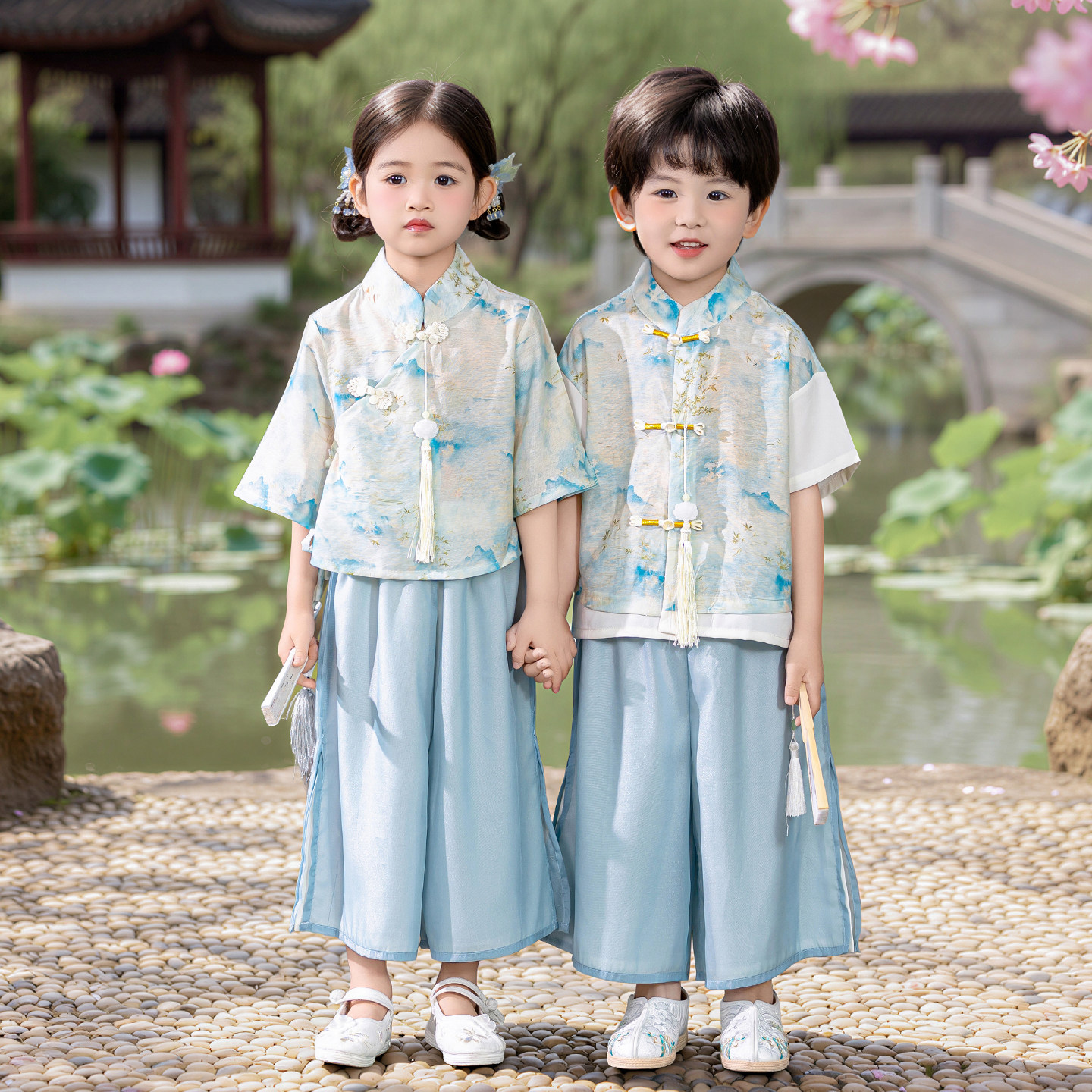 儿童汉服2026新款男童国风中式套装女童六一演出服端午古风姐弟装
