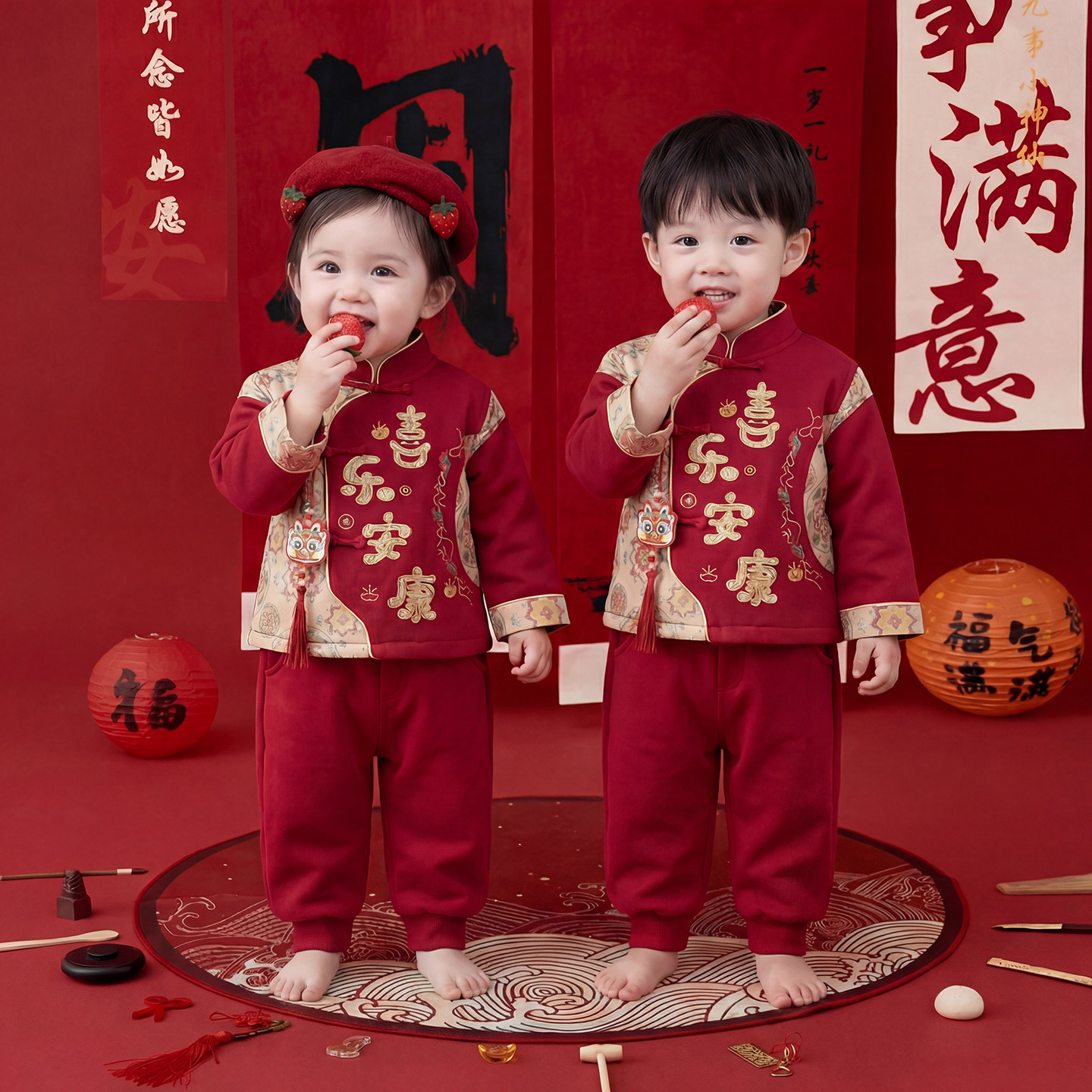 周岁男宝礼服唐装儿童春秋新中式小少爷装女宝抓周生日喜庆拜年服