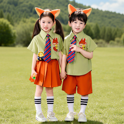 六一儿童节演出服尼克狐狸套装女童百褶裙衬衫两件套男童表演服夏