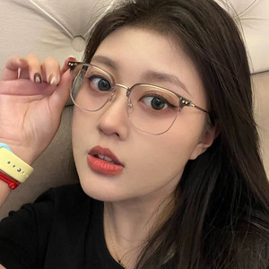 透明金超轻纯钛半框眼镜男女近视可配有度数大框眼睛架适合大脸潮