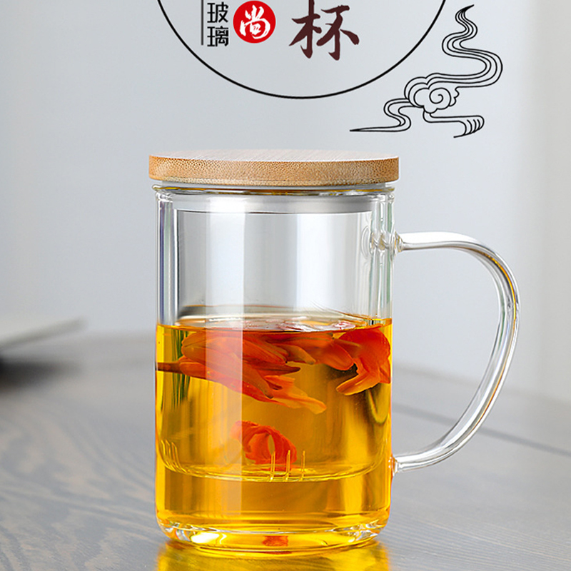 泡茶杯带盖过滤玻璃茶杯个人专用