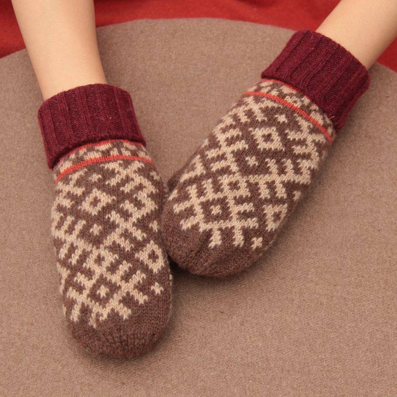 出口日本羊毛冬针织连指全包手套