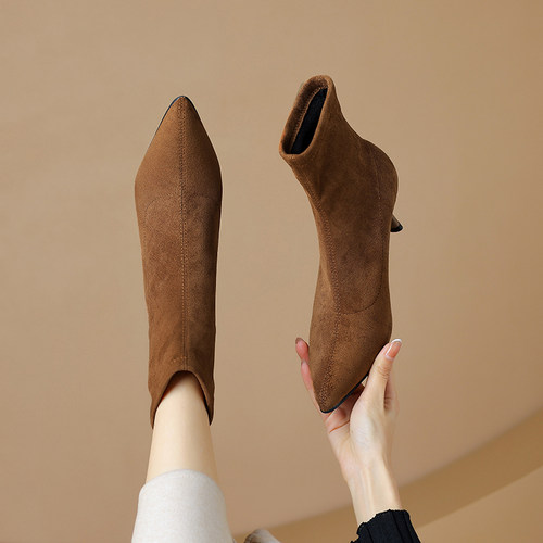简约舒适~5cm尖头细跟短靴显瘦
