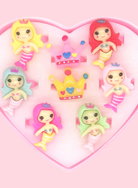 皇冠美人鱼儿童戒指女童女孩爱心首饰盒玩具饰品卡通可爱公主指环