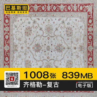 巴基斯坦地毯齐格勒Ziegler欧式复古几何花卉纹理图案3d贴图素材