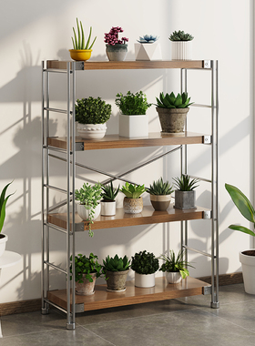 日式置物架落地多层中古储物架厨房收纳架客厅阳台花架简约书架