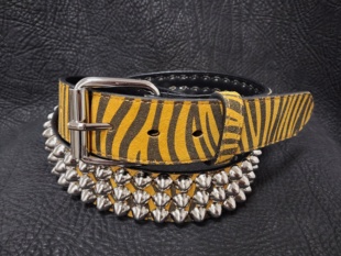 柠檬黄斑马纹us77双排硬核朋克机车摇滚千禧辣妹反绒磨砂真皮腰带