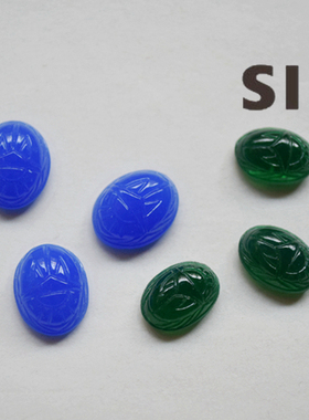 美国进口埃及元素蓝色；绿色圣甲虫古董琉璃宝石手作饰品材料【T2