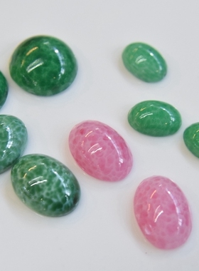 美国进口绿色粉色爆花琉璃贴片多尺寸圆形椭圆手工饰品配件【A】