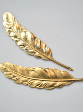 美产黄铜精致羽毛装饰贴片书签手账手工材料DIY饰品配件【C】