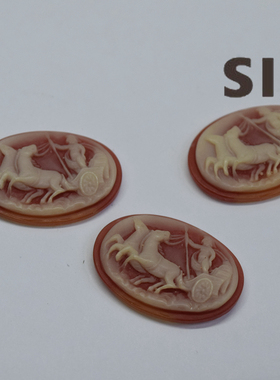 日本制1950年希腊战车古典红色椭圆贴片25*18手工饰品配件【人像