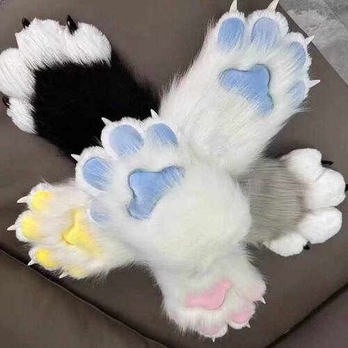 兽爪吱吱叫带指甲furry兽装爪子COS猫爪手套可爱毛绒成品扮演道具