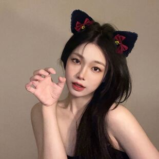 日本可爱铃铛猫耳朵发夹女猫咪蝴蝶结夹子头饰氛围感圣诞节发饰