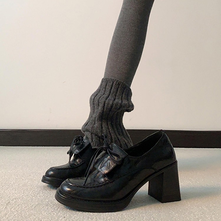 羊皮版~复古厚底增高单鞋蝴蝶结一脚蹬乐福鞋女英伦百搭小皮鞋