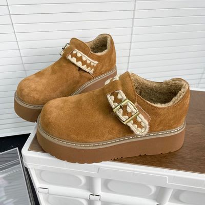 复古厚底勃肯鞋女2024秋款新款增高松糕懒人一脚蹬休闲单鞋面包鞋