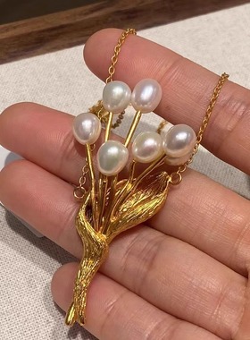 小众设计珍珠花朵项链