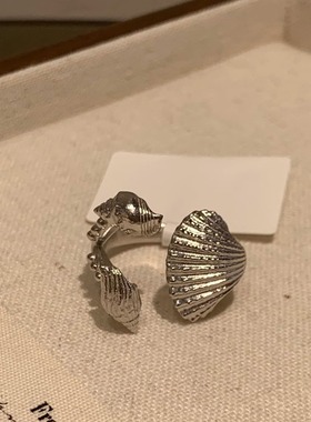 小众设计做旧银色贝壳戒指