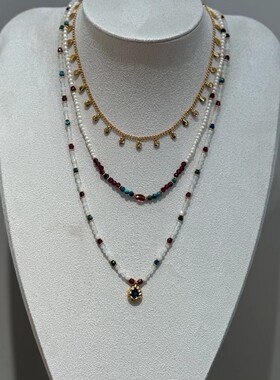 小众设计天然石复古串珠项链女轻奢高级感精致锁骨链颈链配饰