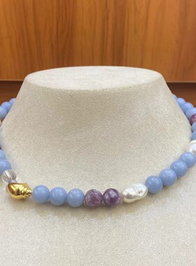 小众设计感复古风紫锂云母巴洛克珍珠创意优雅天然石纪念项链饰品