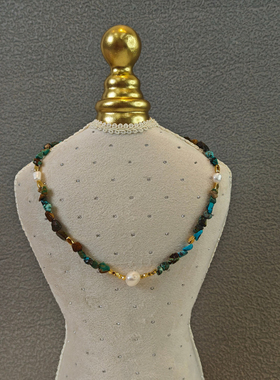 小众设计款蓝绿天然石项链