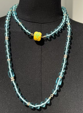 小众设计款冰蓝珠项链女款