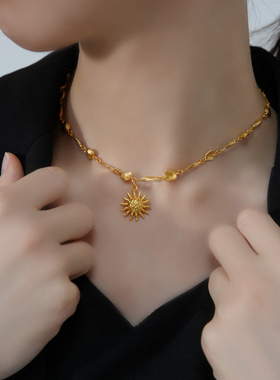 小众设计金银太阳花项链